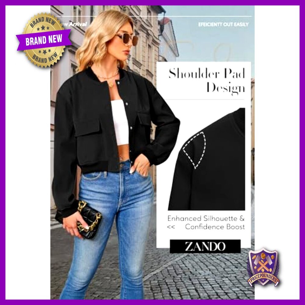 Cropped Bomber Jacket Button Down Long Sleeve Cas… - image 4